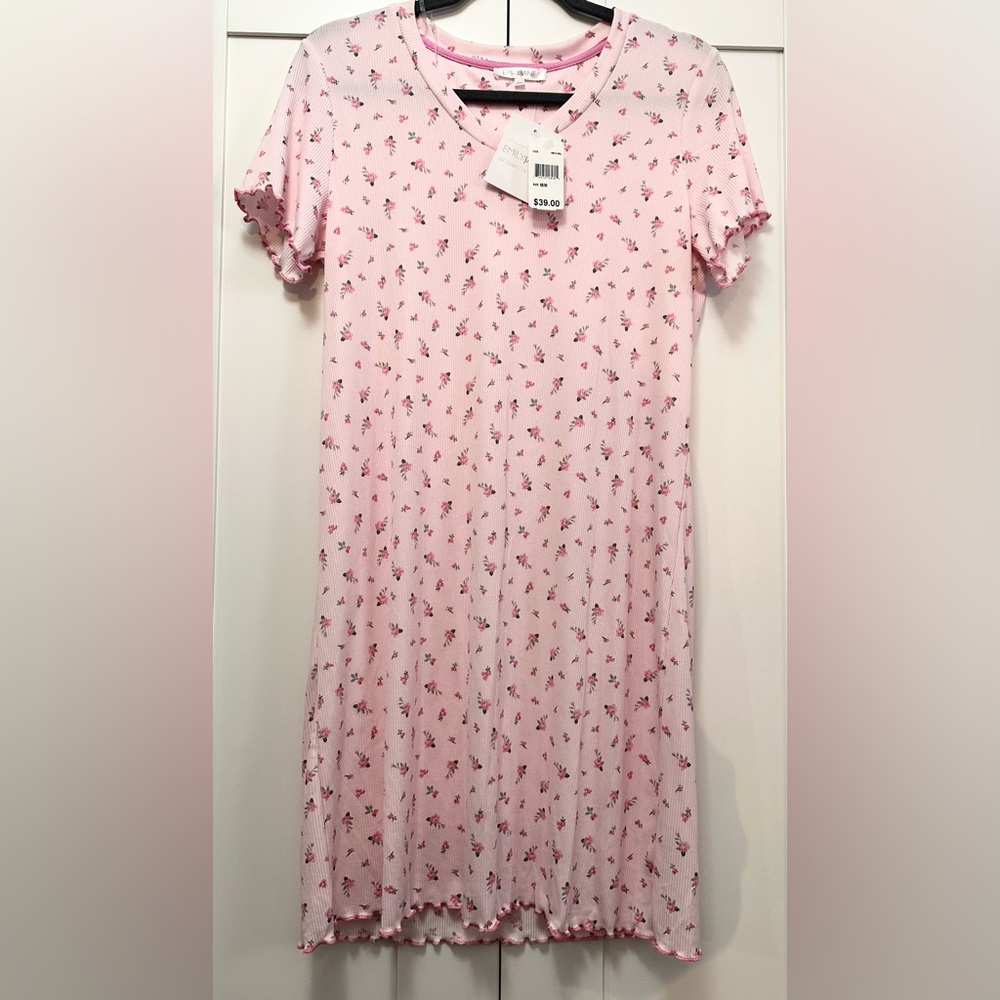 Women’s Pajama Shirt Dress Floral Rose Print Sz MED NEW!